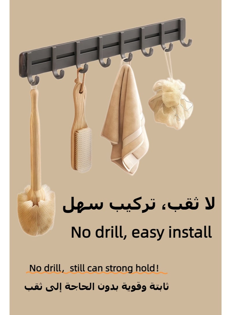 علاقة جدارية بثمانية خطافات، لون رمادي داكن، تخزين لغرفة النوم، خطافات تعليق، رف جداري للمعاطف والمناشف بثمانية خطافات للأرواب والحقائب والمفاتيح والمناشف للحمام - Image 4